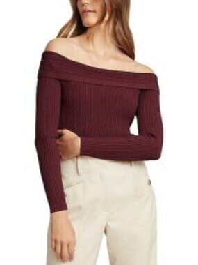 Reiss BRAND NEW WITH TAGS Tate-Bardot Fitted Top Size Small in Berry Color